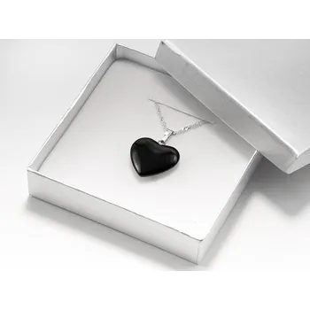 Srdíčko černý Obsidian se stříbrným řetízkem