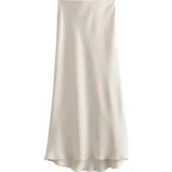 Dámská sukně Elegantní dámská saténová midi sukně do pasu Barva: Béžová, Velikost: M