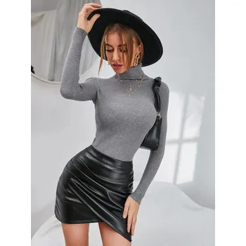 Dámský pletený rolák – volný střih a žebrovaný design Barva: Šedá, Velikost: ONE SIZE