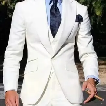 Pánský oblek Trojdílný oblek pro ženicha na svatbu i do práce – elegantní Velikost: S, Barva (Varianta): Bílá