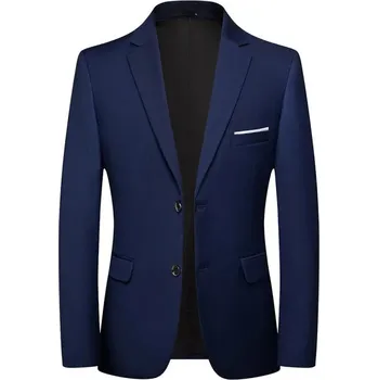 Pánský zimní kabát Stylový business kabátek – jednobarevný střih s knoflíky Velikost: 4XL, Barva (Varianta): Safírová