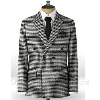 Kostkovaný slim oblek – business model pro ženichy Velikost: 4XL, Barva (Varianta): houndstooth