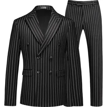 Pánský oblek Business oblek s pruhy – módní dvoudílný střih pro muže Velikost: M, Barva (Varianta): Černá