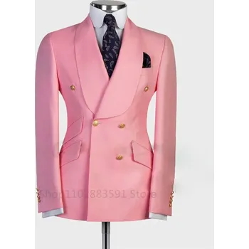 Pánské sako Luxusní sako – zlaté knoflíky a široká klopa pro svatební look Velikost: XL, Barva (Varianta): Růžová