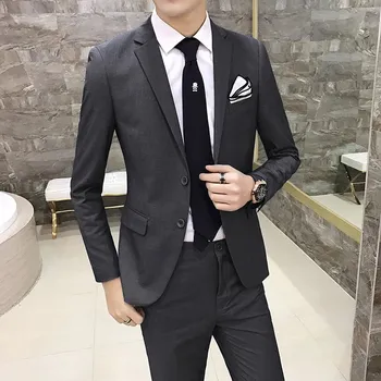 Dvoudílný oblek pro ženicha – univerzální a trendy střih Velikost: XL, Barva (Varianta): Tmavě šedá