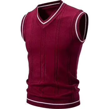 Pánský svetr Pánská pletená vesta – pohodlný univerzitní styl Barva: Vínová, Velikost: XL