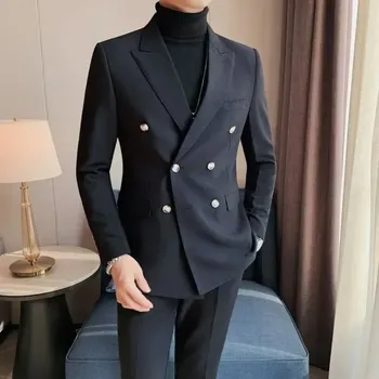 Dvouřadé sako pro muže – business elegance, zeštíhlující střih Velikost: S, Barva (Varianta): Černá