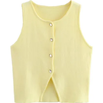 Dámská vesta Dámská pletená vesta s knoflíky, streetwear styl Barva: Žlutá, Velikost: L