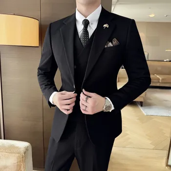 Pánský oblek Třídílný pruhovaný oblek – elegantní business outfit pro ženichy Velikost: XL, Barva (Varianta): Černá