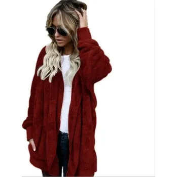 Dámská parka Dámská fleecová mikina – teplá bunda s kapucí a dlouhým rukávem Barva: Bordová, Velikost: L