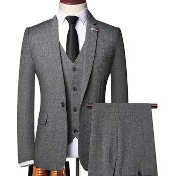 Pánský oblek Kostkovaný business oblek – retro styl s vestou a sakem Velikost: S, Barva (Varianta): Tmavě šedá