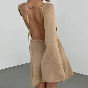 Dámské šaty Dámské háčkované plážové šaty – odhalená záda, rukávy Barva: Khaki, Velikost: M