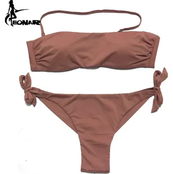 Dámské plavky Dámské sportovní bikiny – push-up střih, brazilský spodek Velikost: L, Barva (Varianta): Brown Color 01