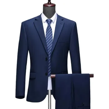 Pánský elegantní oblek – sako a kalhoty, slim fit Barva: Modrá, Velikost: 3XL