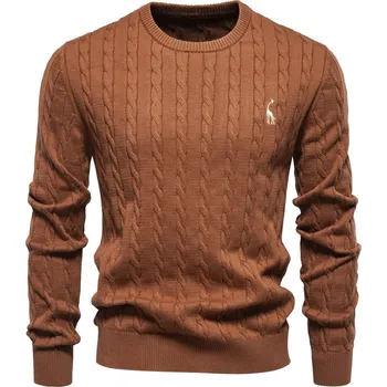 Pánský svetr Pánský pletený svetr – žirafa výšivka a klasický vzor Velikost: L, Barva (Varianta): SW170-LightBrown