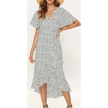 Dámské šaty Dámské maxi šaty – květinový vzor, rozparek, volný střih Barva: Bílá, Velikost: XL