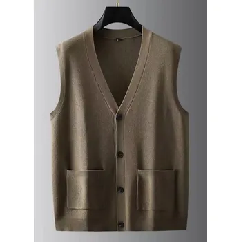 Pánské oblečení Pánská pletená vesta – nadměrný střih, pohodlný úplet Barva: Khaki, Velikost: XL