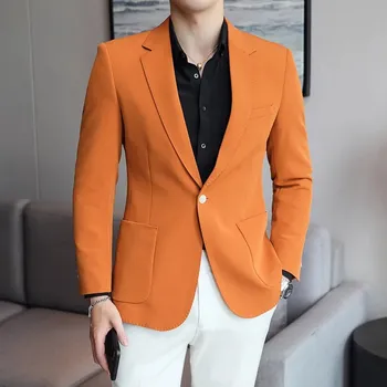 Pánské sako Jednoduchý casual blazer – mladistvý střih Velikost: L, Barva (Varianta): Brilliant orange