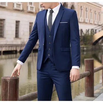 Pánský oblek Elegantní trojdílný oblek pro práci i slavnostní příležitost Velikost: XL, Barva (Varianta): Modrá