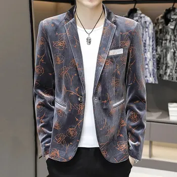 Tištěné korejské sako – módní model pro pódium Velikost: S, Barva (Varianta): Šedá