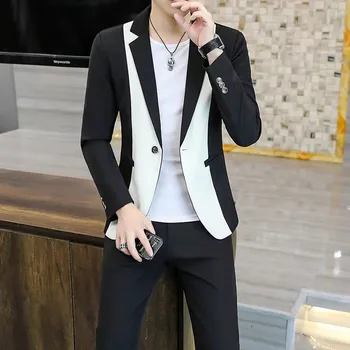 Pánský oblek Korejský business oblek – dvoudílný set se zajímavým střihem Velikost: XXS, Barva (Varianta): Černá