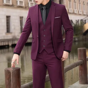 Elegantní trojdílný oblek pro práci i slavnostní příležitost Velikost: L, Barva (Varianta): Vínová