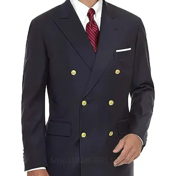 Pánské sako Elegantní pánské sako s knoflíky – dvouřadý business styl Velikost: XL, Barva (Varianta): Tmavě modrá