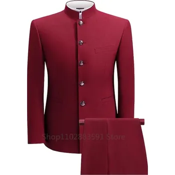 Dvoudílný pánský oblek s rovnou klopou – společenský styl Velikost: 4XL, Barva (Varianta): Červená