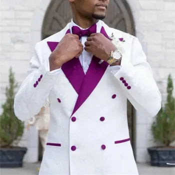 Pánské sako Žakárové sako – svatební styl se šálovým límcem Velikost: XL, Barva (Varianta): Fialová