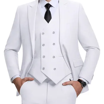 Pánský oblek Slim pánský oblek s vestou a kalhotami pro svatby a plesy Velikost: M, Barva (Varianta): Bílá