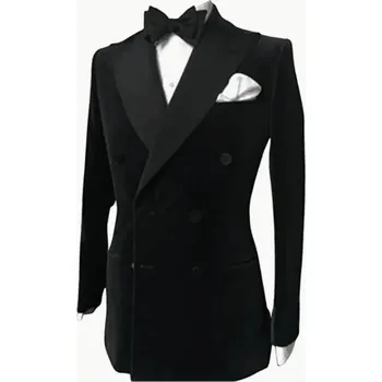 Pánské sako Slavnostní sametové sako – dvouřadý střih pro večerní příležitost Velikost: 5XL, Barva (Varianta): Černá