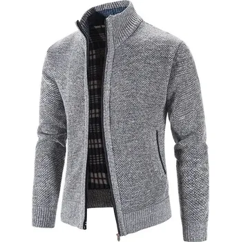 Pánský svetr Pánský pletený svetr na zip – pohodlný jarně-podzimní styl Barva: Světle Šedá, Velikost: 2XL