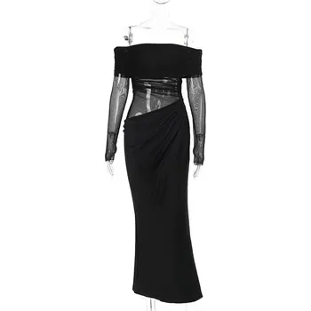 Dámské šaty Dlouhé dámské šaty – průhledné, s rozparkem, Y2K styl Barva: Černá, Velikost: M