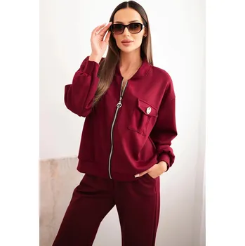 Dámská halenka Komplet dámský máslový z viskózy s rozepínací mikinou a kalhotami švestkový UNI