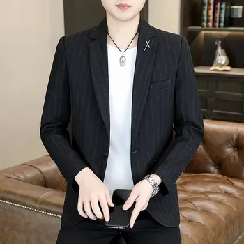 Pánské sako Jednořadé sako s proužkem – módní business styl v korejském střihu Velikost: M, Barva (Varianta): Černá