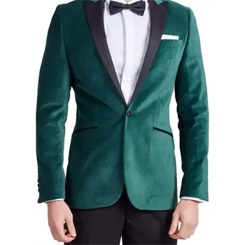 Sametový oblek se špičatými klopami – slavnostní komplet na svatbu Velikost: 4XL, Barva (Varianta): Zelená