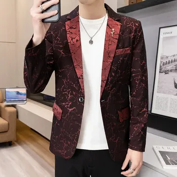 Krátké sako – jacquard slim střih, moderní korejský styl Velikost: L, Barva (Varianta): Červená