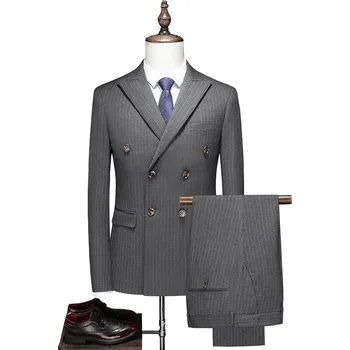 Třídílný business oblek – pruhovaný, elegantní britský styl Velikost: XS, Barva (Varianta): Šedá