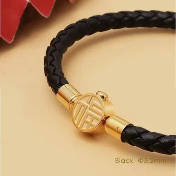 Náramek Kožený náramek pro štěstí | dámský šperk - Černá 5,2 mm , 17 cm