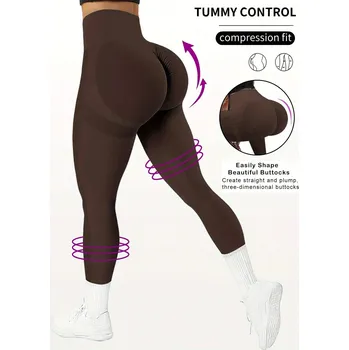 Dámské legíny Bezešvé dámské legíny s vysokým pasem vhodné na sport Barva: Hnědá, Velikost: S