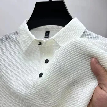 Pánské tričko Pánské polo tričko – letní pohodlný top s jemným vzorem Barva: Bílá, Velikost: 4XL
