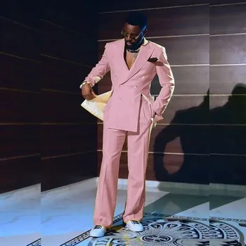 Elegantní pánský oblek – dvoudílný set se sako a kalhotami Barva: Růžová, Velikost: XL