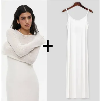 Dámské šaty Dámské pletené šaty – dlouhé, měkké, elegantní střih Velikost: ONE SIZE, Barva (Varianta): white(sweater vest)