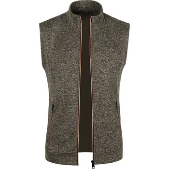 Pánský svetr Pánská sametová vesta – pletený vzhled, zip, stylový střih Barva: Hnědá, Velikost: M