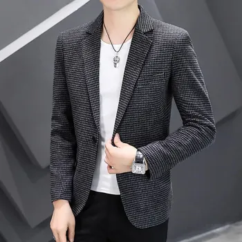 Kostkované sako z vlny – elegantní volný střih pro podzim a zimu Velikost: M, Barva (Varianta): Černá