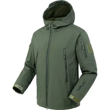 Pánský kabát Pánská taktická bunda – větruodolná a voděodolná s kapucí Barva: Tmavě Zelená, Velikost: XL
