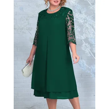 Dámské šaty Dámské společenské šaty – výšivka, elegantní střih Barva: Zelená, Velikost: 4XL