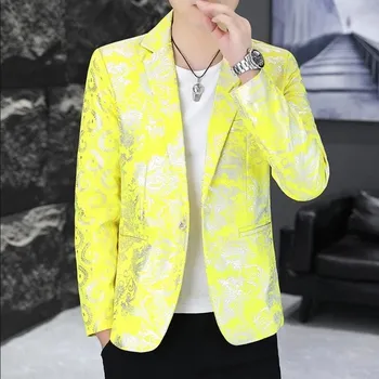 Výrazné sako s potiskem – korejský večerní ležérní styl Velikost: XXS, Barva (Varianta): Žlutá