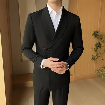 Pánský oblek Čínský dvoudílný oblek s uzlíkovým zapínáním na večer Velikost: 3XL, Barva (Varianta): Černá