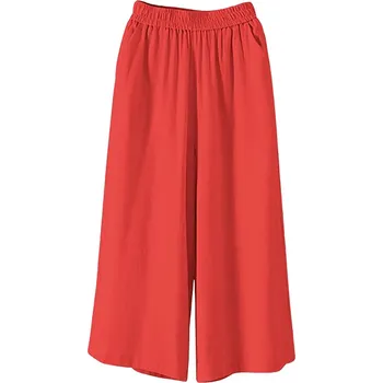 Dámské kalhoty Dámské volné kalhoty – široké nohavice a vysoký pas Barva: Červená, Velikost: M